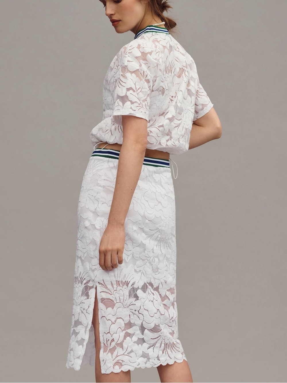 Maeve Anthropologie White Lace Pencil Skirt with top set Sports-Inspired tennis - Picture 3 of 6